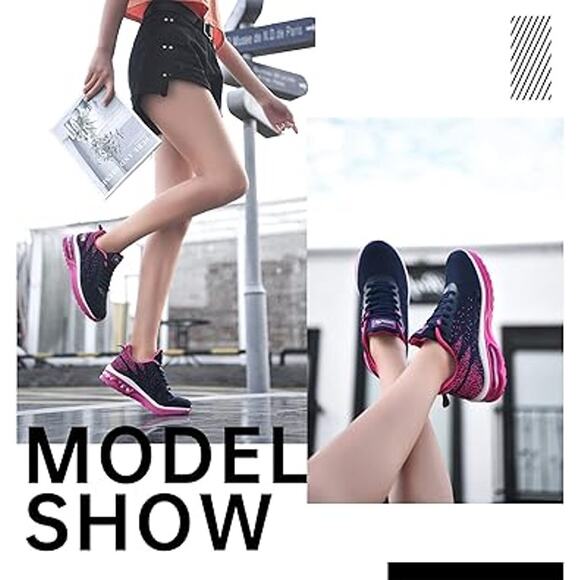 Mehoto Womens Size 9 Navy Pink Lace Up Air Cushioned Athletic Running Shoes - Picture 6 of 7